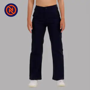 Nepster Navy Blue High Rise Stretchable Premium Straight Cotton Pants For Women