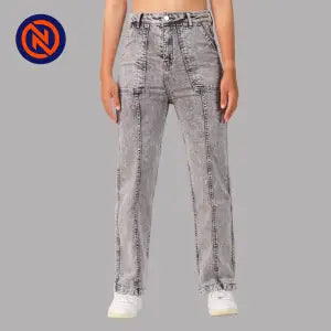 Nepster Light Grey High Rise Stretchable Fancy Straight Jeans For Women