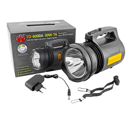 TD-6000A-30W-T6 Torchlight Rechargeable Digital Searchlight Emergency Light- Torch Light /By ShopHill