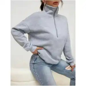 Warm Full Sleeve Inner Fleece Half Zip Sweatshirt For Women