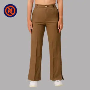Nepster Brown Stretchable Formal Belly Pants For Women