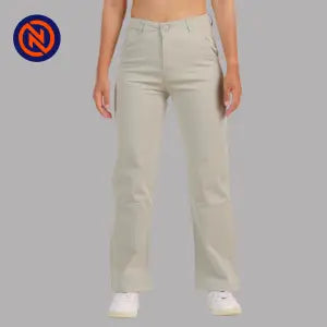 Nepster Lime Green High Rise Stretchable Premium Straight Cotton Pants For Women