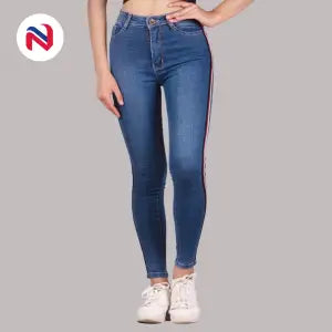 Nyptra Light Blue High Rise Side Striped Stretchable Jeans For Women - Fashion | Jeans | Pants For Women | Women's Wear |