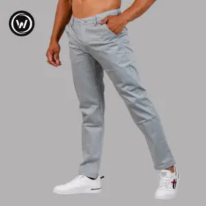 Wraon Light Grey Premium Stretchable Straight Fit Cotton Chinos For Men - Fashion | Pants For Men | Men's Wear | Chinos Pants |