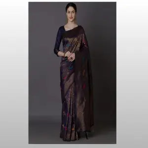 Woven Banarsi Jacquard, Art Silk Saree (Purple) - Free Size | Fashion | Saree For Women | Women'S Wear |