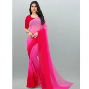 Pink Solid Georgette Saree For Women | Plain Pink Casual Saree For Women | Traditional Wear For Women