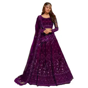 Embroidered Semi Stitched Lehenga Choli For Women (Purple) - Women's Partywear Lehenga Choli | Dresses For Women |