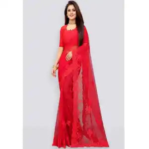 New Bollywood Net Saree Red