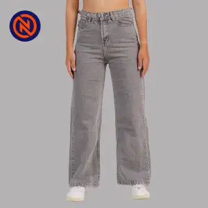 Nepster Light Grey Belt High Rise Non Stretch Straight Jeans For Women