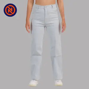 Nepster Light Grey High Rise Stretchable Fancy Straight Cotton Pants For Women