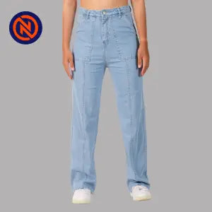 Nepster Light Blue High Rise Stretchable Fancy Straight Jeans For Women