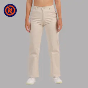 Nepster Light Cream High Rise Stretchable Premium Straight Cotton Pants For Women