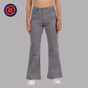 Nepster Dark Grey High Rise Stretchable Fancy Cotton Belly Pants For Women
