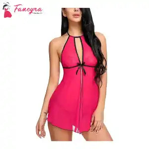 Fancyra Women Babydoll Nightwear Lingerie With Open Front With G String Panty Free Size Pink Color