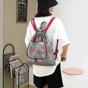 Foldable Floral Waterproof String Backpack For Gym Workout Outdoor Running Travel School Bag