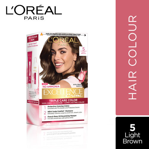 L'Oreal Paris Excellence Creme Hair Color, 5 Light Brown 72ml+100Gm