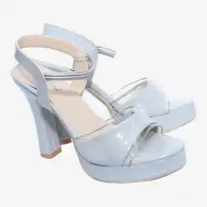 Grey Square High Heeled Ankle Strap With Zipper Sandals