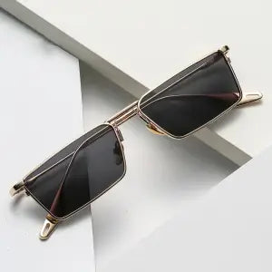 Golden Metal Thin Square Retro Trendy Sunglasses For Men
