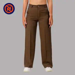 Nepster Dark Brown Stretchable Formal Straight Pants For Women