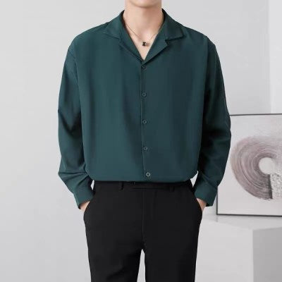 Y36 Basic Plain Lapel Collar Over Size Full Shirt " Green "