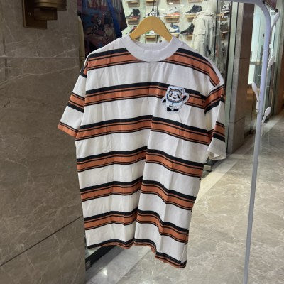Panda Embroider Design Lining Oversize T-shirt " Orange "