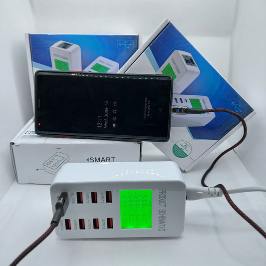 8 port 35 Watt Charging Hub Supports Fast Charging with Accurate Voltage and Current Display in LCD