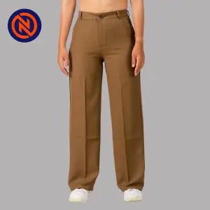 Nepster Brown Stretchable Formal Straight Pants For Women