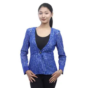 One Button Full Sleeves Short Coat Floral Net Design Blazer For Women