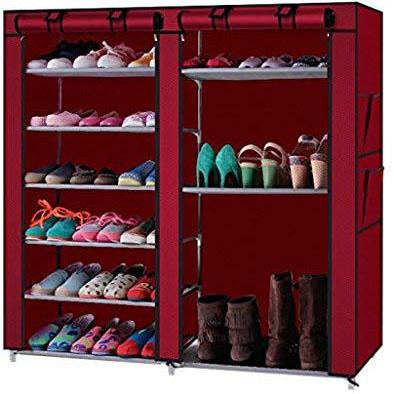 Double Row Shoe Rack With Cover, 6 Tier Of 12 Grids Shoe Portable Boot, Large Shoe Rack Storage Cabinet, Shoe Rack Closet