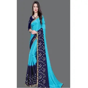 Embellished, Geometric Print Bandhani Silk Blend Saree For Women - Fashion | Saree For Women | Women'S Wear |