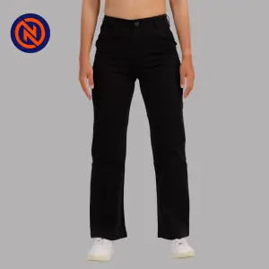 Nepster Black High Rise Stretchable Premium Straight Cotton Pants For Women