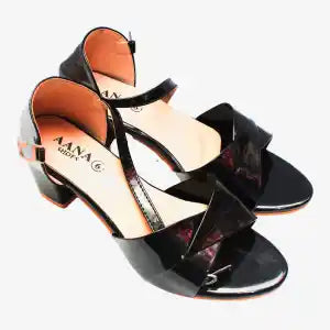 Black Color Plain Heel Sandals For Women