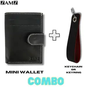 Zamz COMBO Genuine 100% Leather MINI Wallet and Keychain