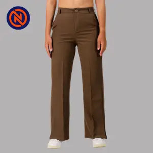 Nepster Dark Brown Stretchable Formal Belly Pants For Women
