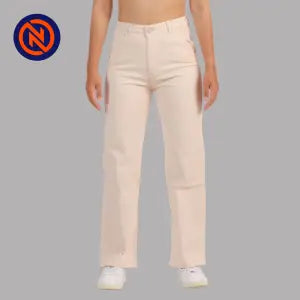 Nepster Cream High Rise Stretchable Premium Straight Cotton Pants For Women
