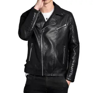 Denim Plus Black Leather jacket Men