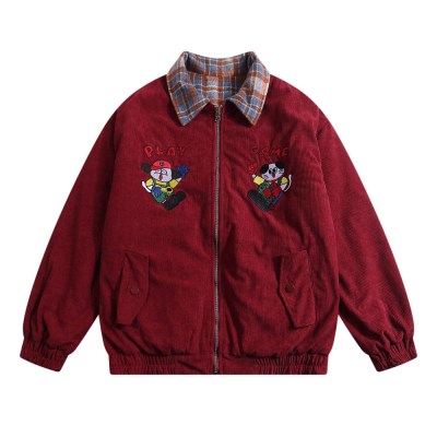 6699# Plaid Collar Play Game Quilted Padded Over Size Jacket " Maroon "
