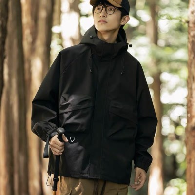 740 Double Pockets Over Size Design Water Proof Wind Cheater Jacket “ Black “