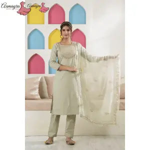 Aamayra Fashion House Lemon Green Straight Kurti With Pant And Shawl Set For Women