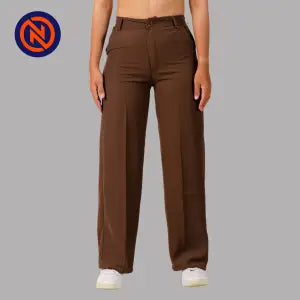 Nepster Coffee Stretchable Formal Straight Pants For Women