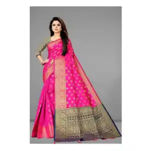 Fancy Jacquard Silk Saree Embossed Design With Matching Blouse