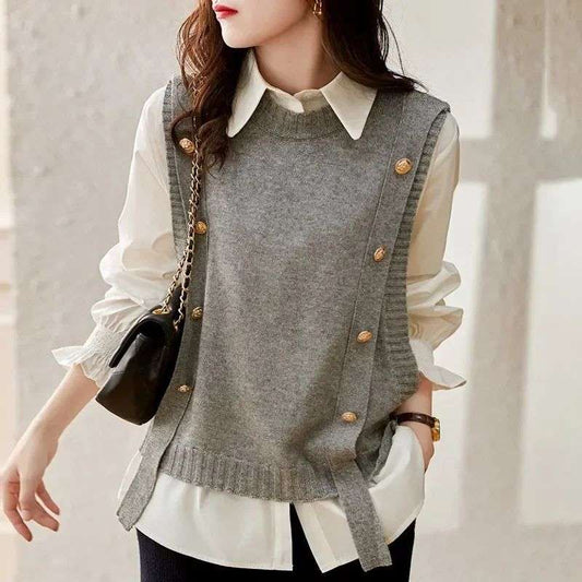 Fashion Knitted Vest for Women Sleeveless Sweater Vest Retro Knit Tank-Top Korean Female Autumn and Winter Knit Pullover