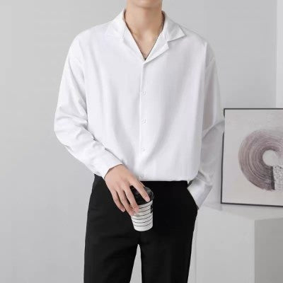 Y36 C04 Basic Plain Lapel Collar Over Size Full Shirt " White "
