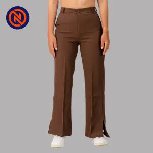 Nepster Coffee Stretchable Formal Belly Pants For Women