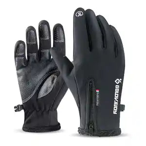 Black Front Zippered Black Waterproof And Windproof Touchscreen Glove