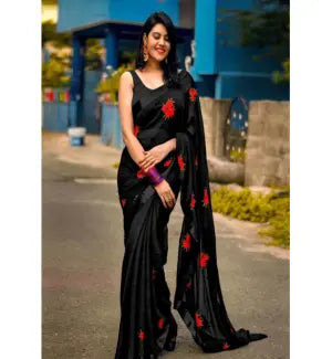 Awafu Embroidered Bollywood Georgette Saree With Blouse ( Black )