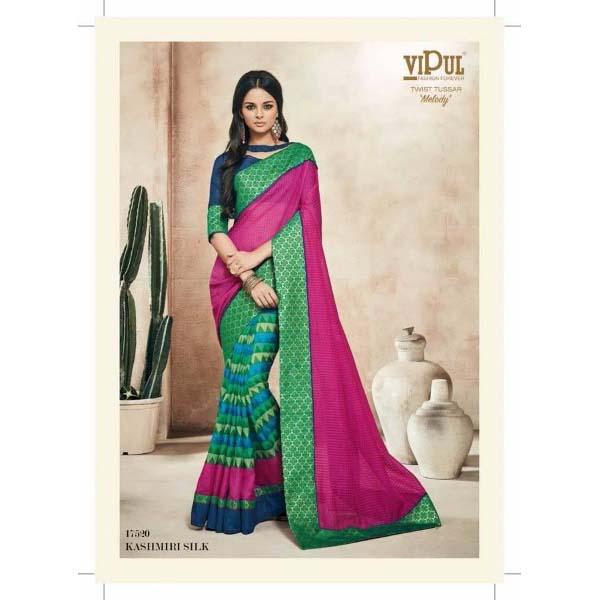 Green/Pink Embroidered Designer Georgette Saree With Blouse For Women