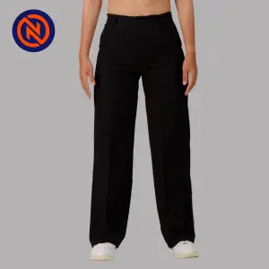 Nepster Black Stretchable Formal Straight Pants For Women
