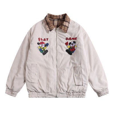 6699# Plaid Collar Play Game Quilted Padded Over Size Jacket " Cream "