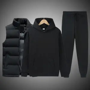 Black Stylish Hoodie, Joggers, And Half Jacket Set For Men - Fashion | Joggers For Men | Jackets For Men |